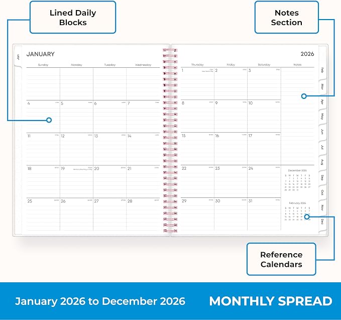 Blue Sky 2026 Weekly and Monthly Planner Calendar, January 2026 - December 2026, 8.5" x 11", Flexible Cover, Laminated Tabs, Durable Twin Wire Binding, Storage Pocket, Laurel