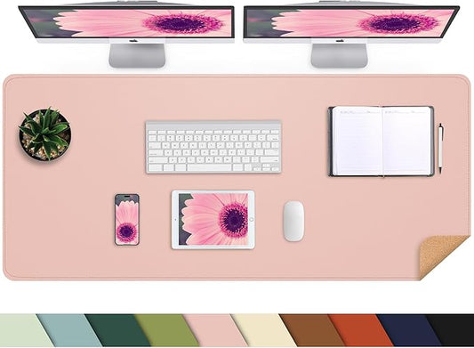 AFIING Cork Desk Mat 55" x 17", Dual-Sided Natural Cork & PU Leather Desk Pad, Non-Slip Waterproof Large Mouse Pad for Office, Home & Gaming (Pink)