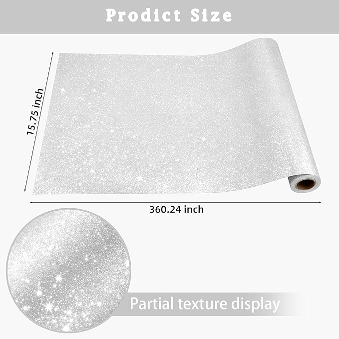 16" × 30ft Sliver Glitter Bulletin Board Roll Reusable Board Background Paper Wallpaper DIY Art Crafts Poster Paper Classroom Bulletin Board Decor for School Office Arts Craft Home Wall Decor Supplies