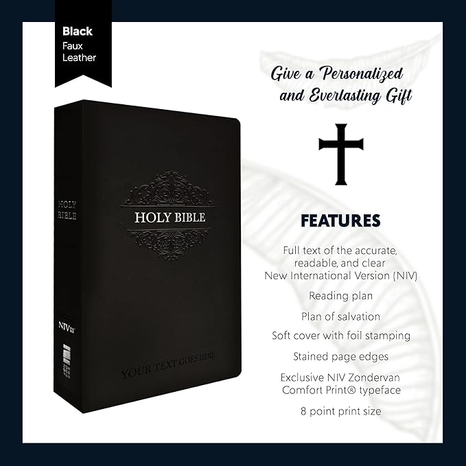Personalized Soft Touch NIV Holy Bible with Custom Name Includes Up to 3 Rows of Text | Custom Gift for Christian & Religious Celebrations (Black)