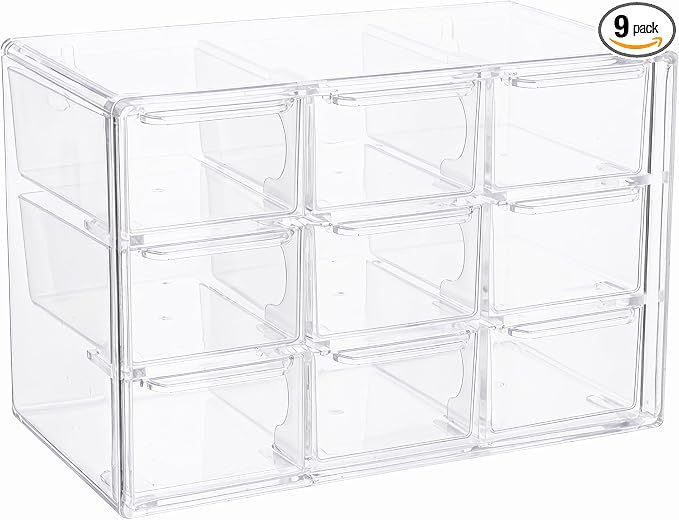 Acrylic Drawer Organizer, Clear Desk Organizer with Drawer, Plastic Stackable Storage Drawers with 9 Drawers, Dustproof Organizers for Jewelry, Craft, Office Supplies