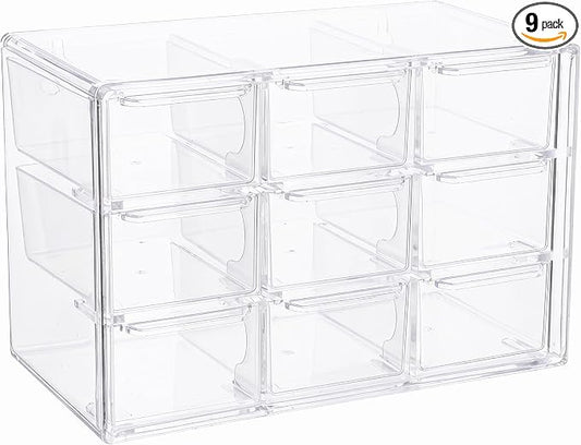 Acrylic Drawer Organizer, Clear Desk Organizer with Drawer, Plastic Stackable Storage Drawers with 9 Drawers, Dustproof Organizers for Jewelry, Craft, Office Supplies