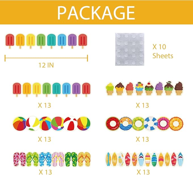 75Ft Summer Bulletin Board Borders Ice Pops Slippers Beach Ball Ice Cream Swimming Ring Surfboard Bulletin Board Trim Summer Beach Decorations for Classroom Home Office Chalkboard Wall Door