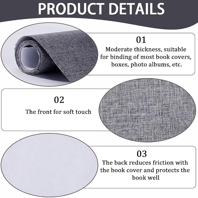 CRASPIRE 51 x 11.8 Linen Book Cloth Dark Gray Books Binding Fabric Surface Paper Backed Bookcover Densely Woven Cloth Books Album Scrapbooking Archival Covering Protector Bookbinding Supplies
