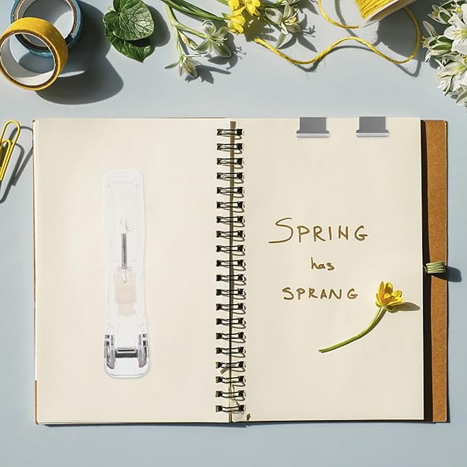 Reusable Desktop Stapler with Refill Clips and Portable Clip Dispenser, White Office File Binding Machine for Document Organization