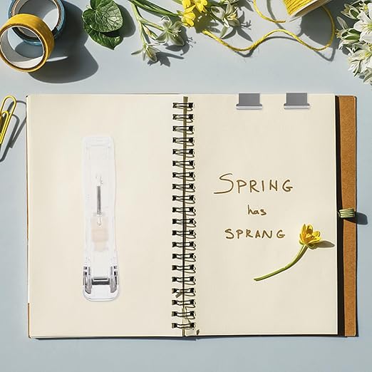 LALAFINA Reusable No-Staple Document Stapler Push Clip Set with 1 Bulk White Binder and 2 Plastic Refill Clips for Office Paper Binding and File Organization