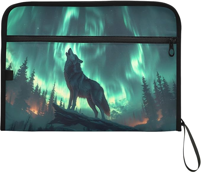 ALAZA Wolf Tree Night 13 Pocket Expanding File Folder with Labels, Accordion File Folder File Organizer Letter A4 Paper for Office School Student