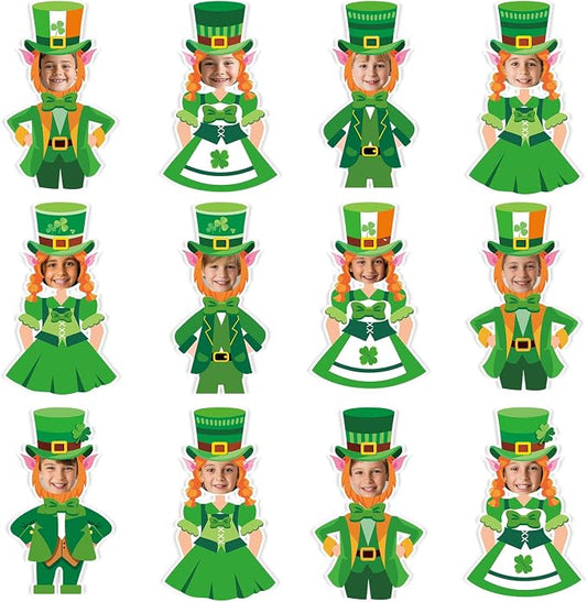OBUSATT 60 Pcs St. Patrick's Day Leprechaun Hats Theme Cutouts Hat and Beard Bulletin Board Decorations Suit and Dress Paper Cut-Outs Classroom Decor for Irish DIY Craft Photo School Door Supplies Hat
