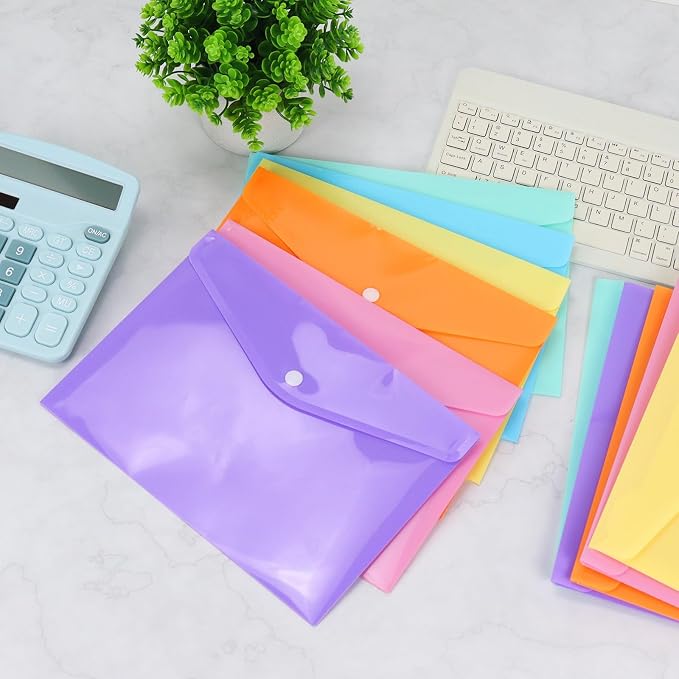 Plastic Envelopes 10 Pack Clear Document Folders，Plastic Envelopes with Snap Closure, Poly Folder File Folder for School Home Work Office Organization (6.1 * 4.5 inch)