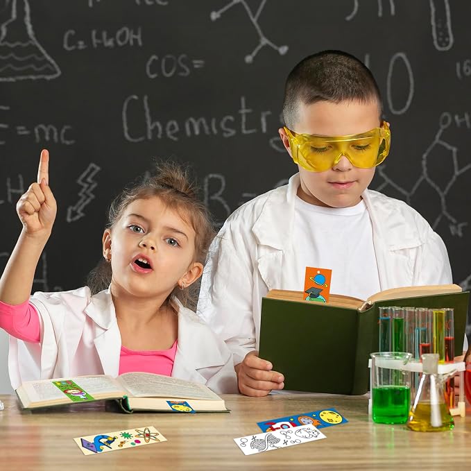 72Pcs Science Color Your Own Bookmarks for Kids Funny Chemistry lab Astronaut DIY Coloring Blank Book Marker for Teacher Student Classroom Reading Club Art Craft Supplies Party Reward Goodie Fillers