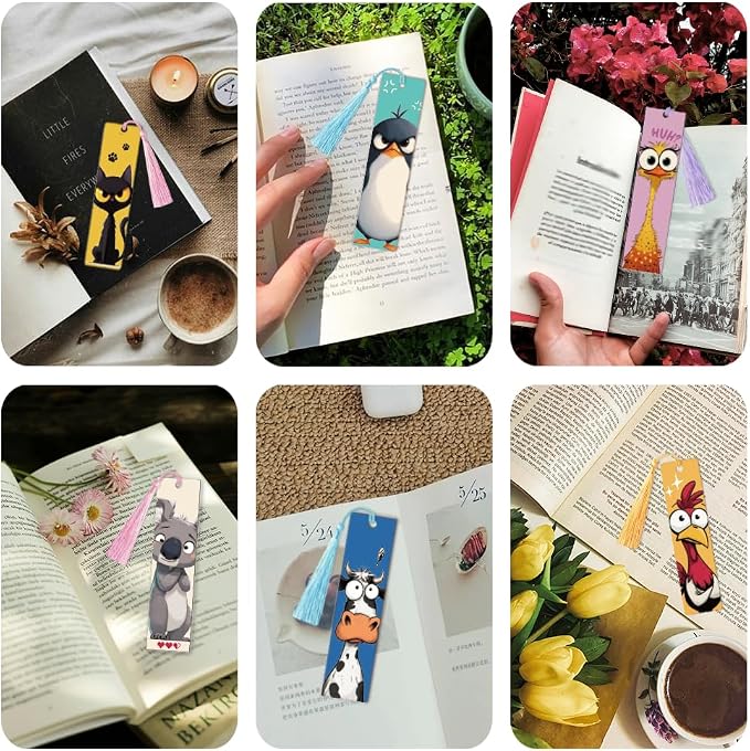 Peacoblue 30pcs UV DTF Bookmarks Transfer Stickers Wraps Interesting Animals for Women Men Reading, Waterproof Bookmarkers Decal(No Blank Bookmarks) for Acrylic Plastic Metal Blank Bookmark