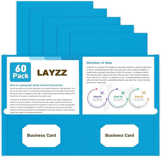 Folders with Pockets, LAYZZ 60 Pack Paper Pocket Folders, 2 Pocket File folders Fits Letter Size Paper, for School Office and Home (Light Blue)