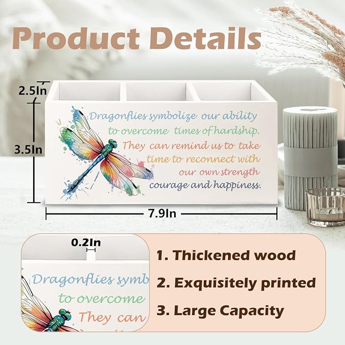 Inspirational Dragonfly Wooden Pen Pencil Holder for Office Desk Accessories, Motivational Gifts for Women, Encouragement Gifts Makeup Brush Toothbrush Holder Organizer