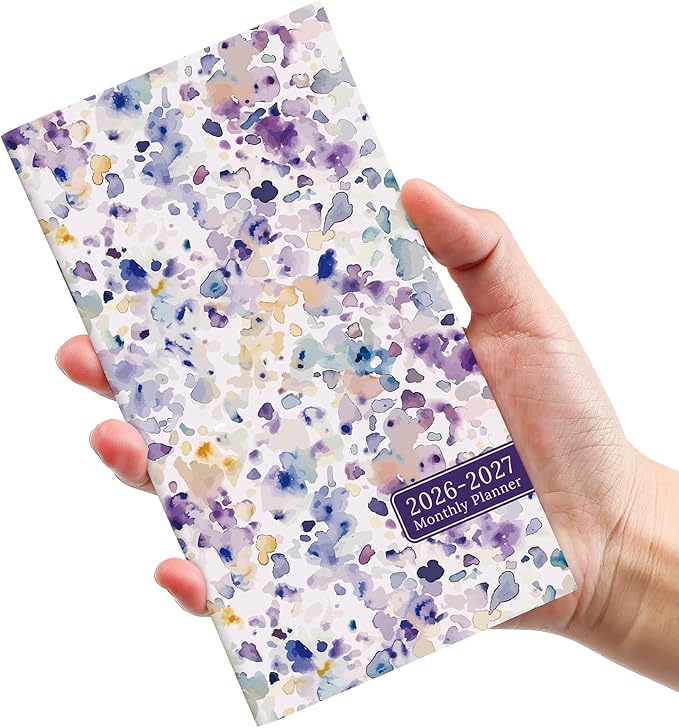 Pocket Calendar 2026-2027 for Purse, Two Year Monthly Planner Pocket Size 6.5" x 3.5", Jan 2026 - Dec 2027 Monthly Planner Small Calendar for School, Work and Home - Purple Blocks