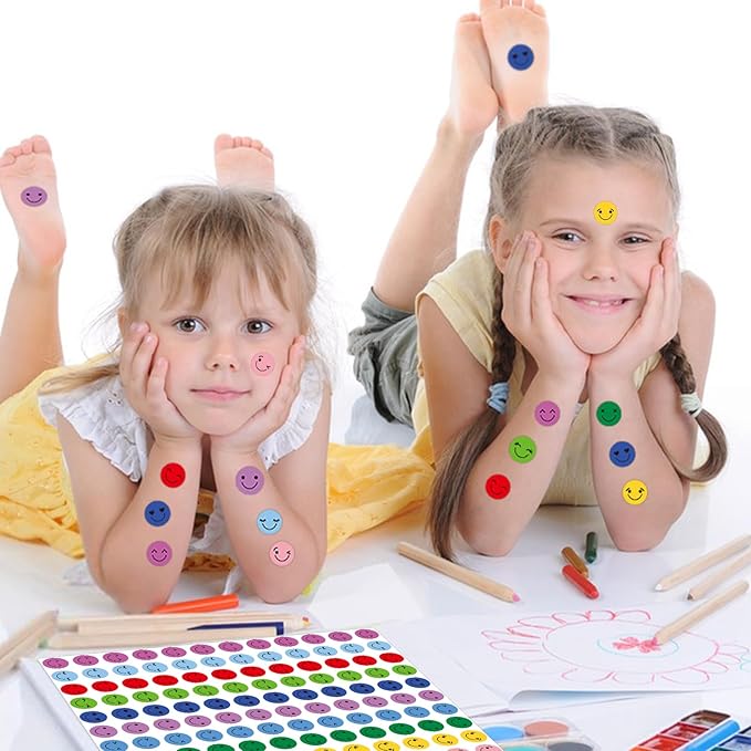 6000 Pcs Happy Smiley Face Stickers for Kids Reward,0.4 inch 10 Colors Mini Round Colorful Reward Labels,10 Styles Happy Face Stickers for School Reward Behavior Chart Students Teacher Supplies