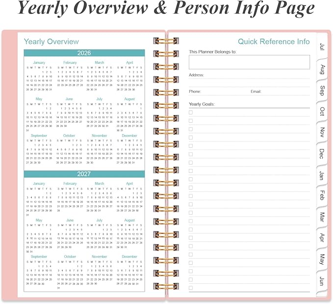 2026-2027 Pocket Planner/Calendar - 2026-2027 Weekly & Monthly Planner from July 2026 to June 2027, 12 Months Tabs, 3.75" x 6.75", Pink