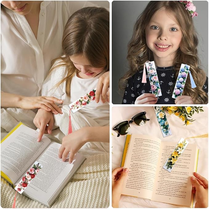 Peacoblue 30pcs UV DTF Bookmarks Transfer Stickers Wraps 3D Flowers for Women Men Reading, Waterproof Bookmarkers Decal(No Blank Bookmarks) for Acrylic Plastic Metal Blank Bookmark