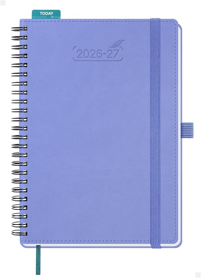 BEZEND Weekly Planner 2026-2027 (6" x 8.5") with Hourly Timeslots (Jul 26-Dec 27) 18 Months Academic Calendar & Monthly Tabs, for Students, Work & Home, Spiral PU Leather Softcover -Cornflower