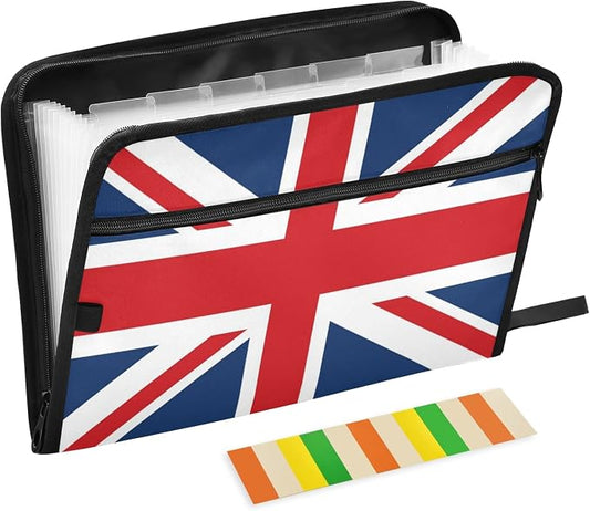 ALAZA British Flag Union Jack London 13 Pocket Expanding File Folder with Labels, Accordion File Folder File Organizer Letter A4 Paper for Office School Student