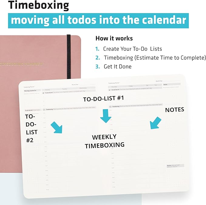 TIMEBOXING PLANNER - Structure to Turn To-Do into DONE | 52-Week Undated Organizer for Students & Busy People | 7×9 Flexible Cover - Pink
