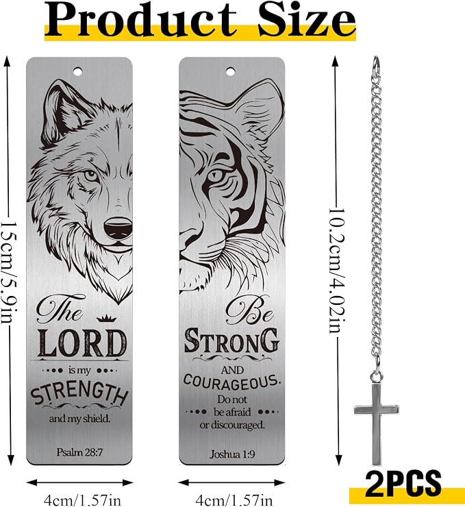 Christian Metal Bookmarks for Men - 2 Pcs Lion and Wolf Bible Verse Inspirational Gifts Book Marks Religious Cool Page Markers Reading Lovers Bookish Readers Birthday School Accessories