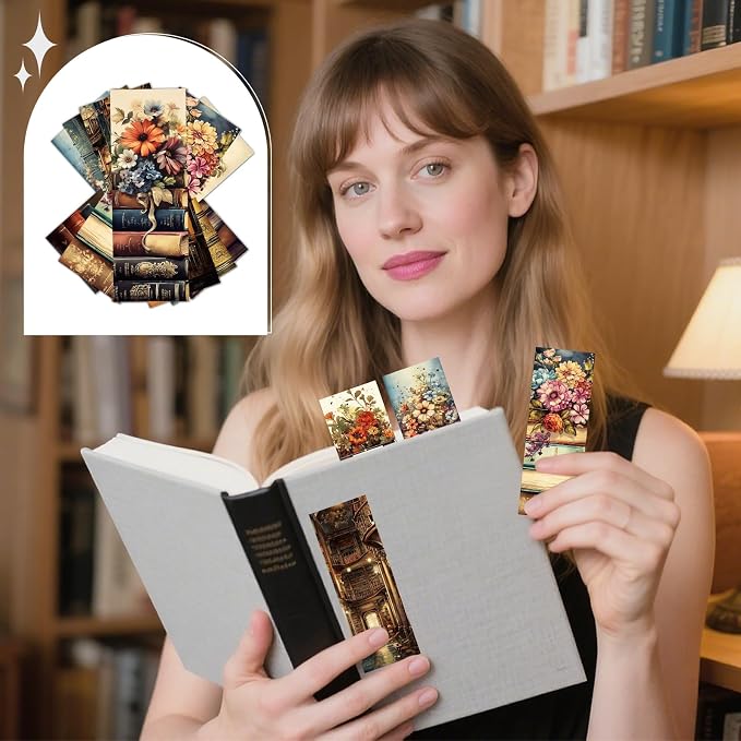 Wxiben Vintage Book Bookmarks Gifts - 100 Pcs Retro Flower Paper Bookmarks Book Marks Page Marker Clip Gift for Women Men Books Lovers Office Teachers Reading Bookish Party Favor Supplies