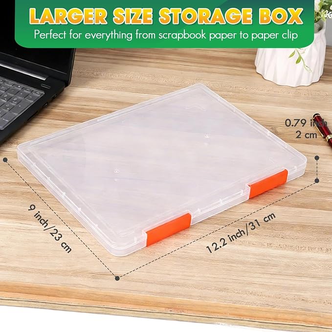 Clear A4 Paper Organizer Box, 6 Pcs Plastic File Box 12.2" x 9.05", Storage Containers for Protecting Scrapbooks, Photos, Crafts, Files