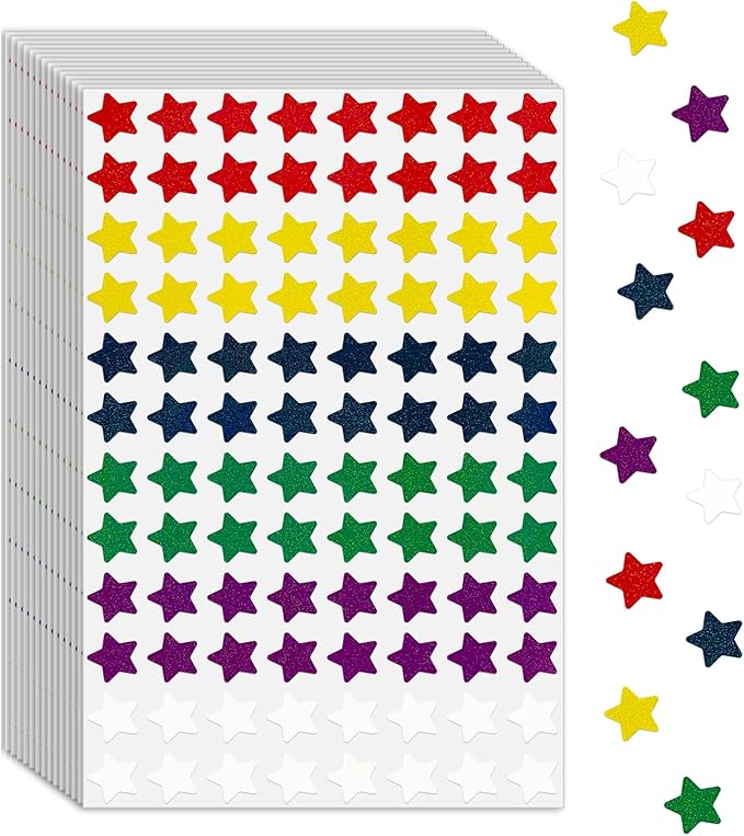 0.6 Inch Shiny Star Stickers,2016 Holographic Rainbow Small Star Stickers for Kids Reward, Behavior Chart, Student Planner and School Classroom Teacher Supplies