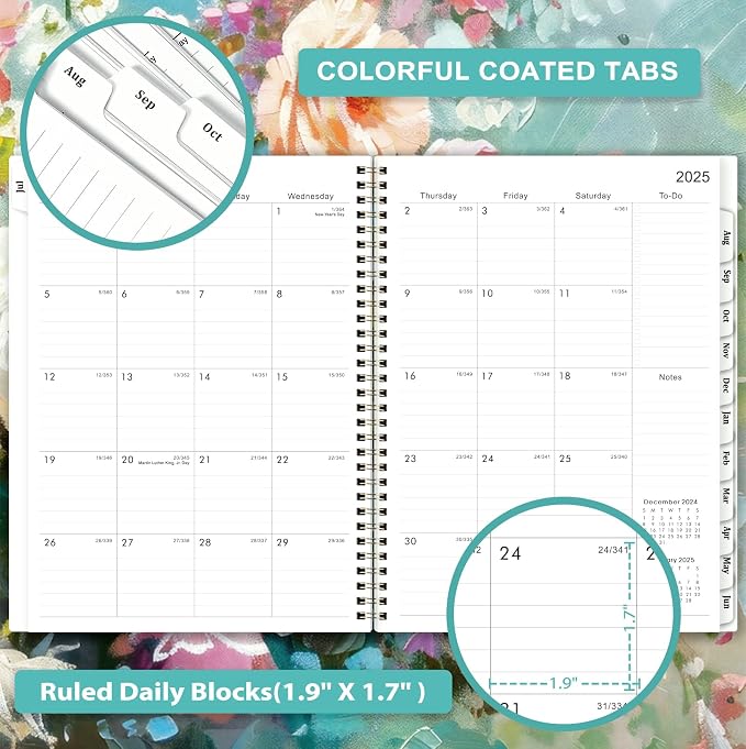 Bushypushy 2025-2026 Academic Planner, 8.5" x 11", July 2025 - June 2026, Weekly & Monthly, Thick Paper, Hardcover, 12 Monthly Tabs, Twin-Wire Binding