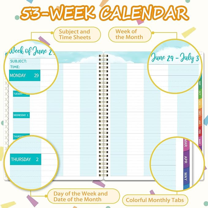 Teacher Planner 2026-2027 - Teacher Lesson Planner, July 2026 - June 2027, 2026-2027 Teacher Planner, Hardcover Planner With Clip & Double-sided Pocket, 9" x 11", Colorful Design