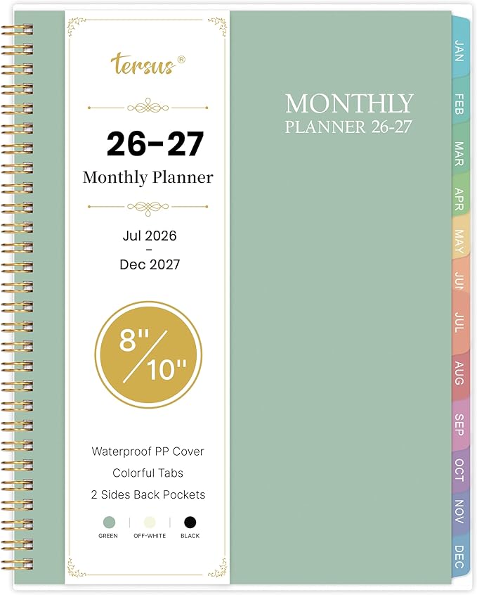 2026-2027 monthly planner - 26-27 Monthly Planner, 18 Months Planner with Colorful Tabs, Jul 2026-DEC 2027, 8'' x 10'', 2026-2027 Monthly Calendar with 2-Sides Pockets
