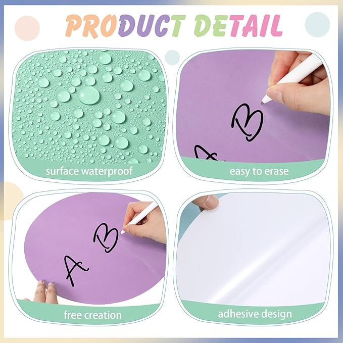 Lincia 24 Pack Erase Dots Circles Colorful 10.5 Inch Removable Vinyl Spot Dry Erase Desktop Writing Spots Set for Classroom Desk Wall Table Teacher Students School Home Desk Wall(Macaron)
