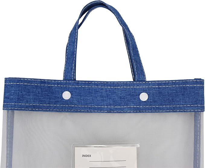 Nylon Document Bag with Handle Light Transparent Mesh File Tote Bag Pouch for Carrying Books Papers (2, BU&YL)
