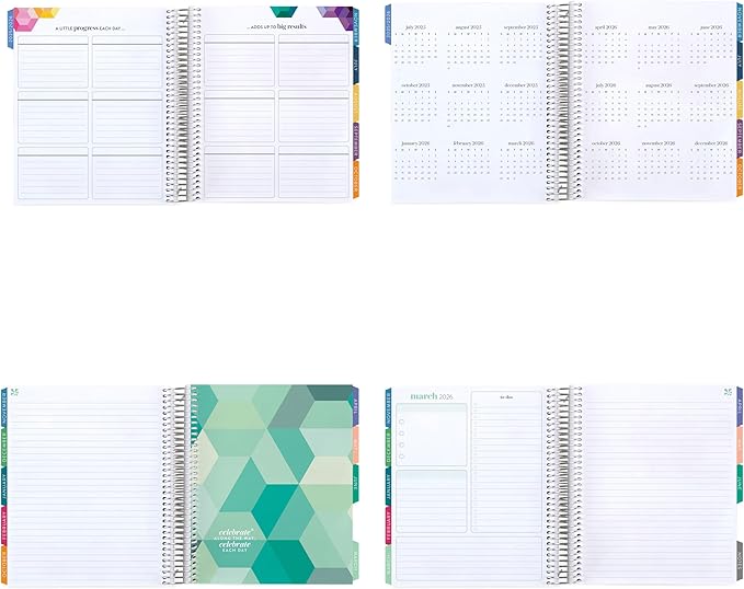 7x9 Coiled Life Planner (January 2026 - December 2026) - Floral Collage classic cover, hourly layout, Hexagon theme, platinum coil