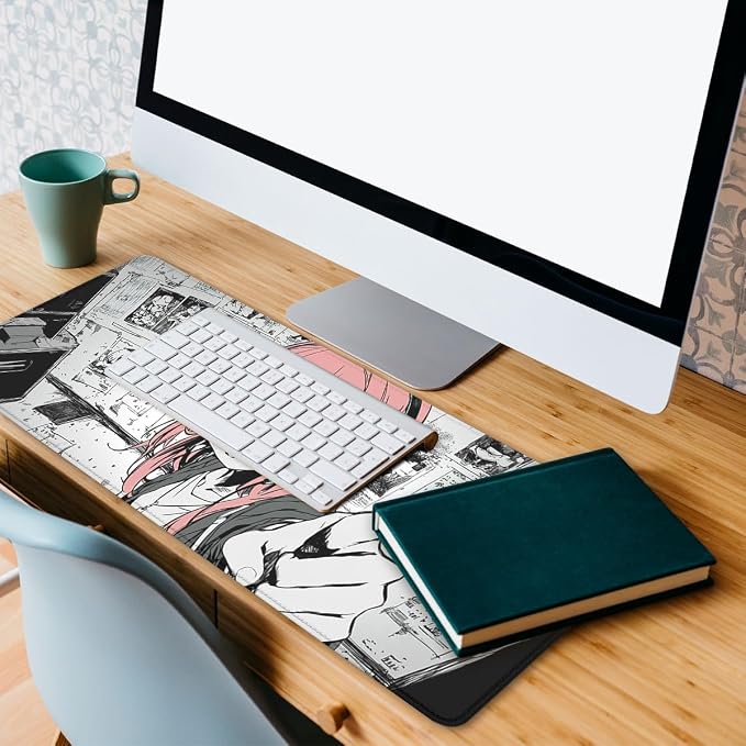 Anime Girl Gaming Mouse Pad Desk Pad Red Hair Headphones Sketch Style Mousepad XL Large Gaming Mousepad Laptop Keyboard Mat Desk Pad Office Computer Keyboard Laptop Home 31.5"x11.8"