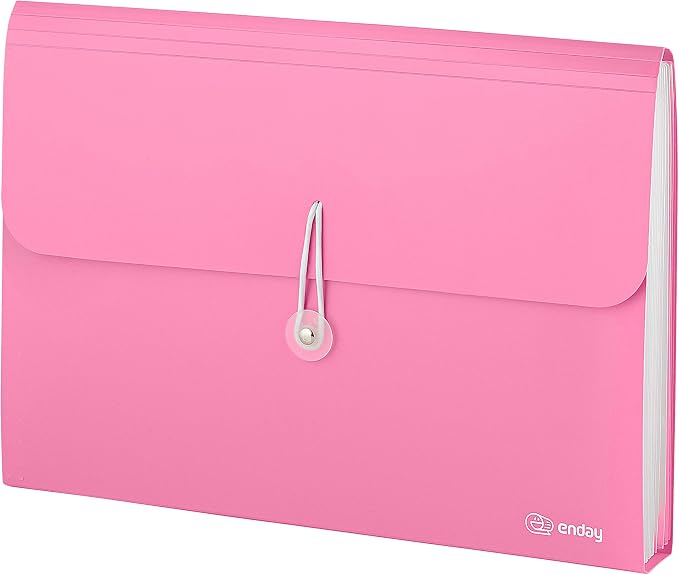 Accordion File Organizer Pink, 7 Pocket Expanding File and Cover Folder with Labels, Plastic Portable Desktop Letter A4 Paper, Also Available in Red, Purple, Green, Blue, Grey, 1 Pc – By Enday