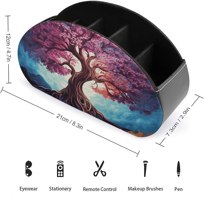 Color Tree Remote Control Holder TV Remote Caddy with 5 Compartments PU Leather Storage Box Stylish Desk Organizer for TV/DVD/Accessories Desk Office Supplies Home