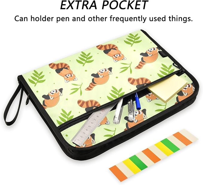 13 Pockets Expanding File Folder Cute Red Panda and Bamboo with Sticky Labels Accordion File Folder Document Organizer Letter Size A4 Papers Expandable File Keeper