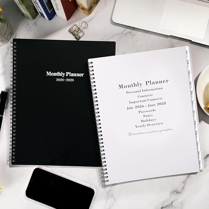 2026-2028 Monthly Planner/Calendar - July 2026 - June 2028, Monthly Calendar 2026-2028, 9" x 11", 2 Years Planner, Cardboard Cover, Black