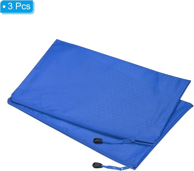 PATIKIL Waterproof Zipper File Bags, 3 Pack A4 Document Holders Pencil Pouch for Office, Blue