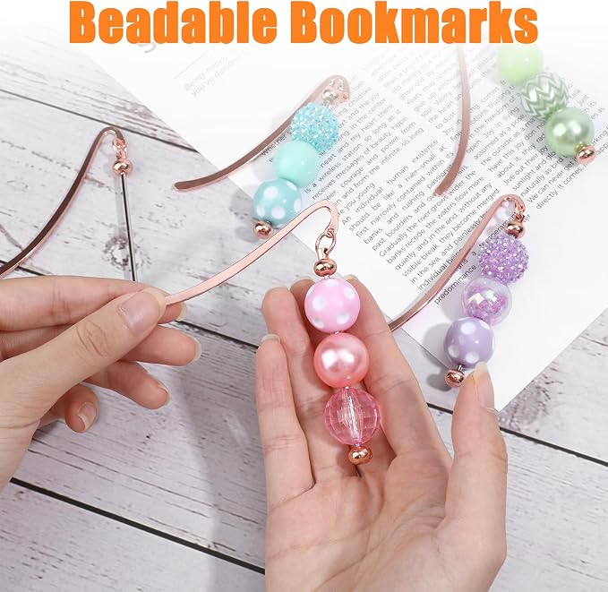12 Pcs Beadable Bookmarks DIY Metal Bookmark Bar, Metal Beadable Blank Bar Beaded Bookmark Craft Jewelry Pendant DIY Modern, Charm Gifts for Book Lovers, Students, Teachers Office Supplies(Golden)