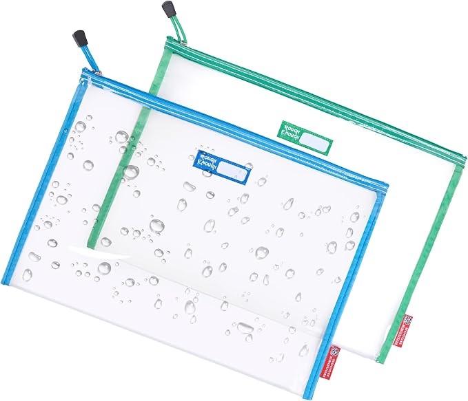 Rough Enough Plastic File Folder Clear Zipper Pouch Bags Document Holder Bag for Organizing A4 Paper Letter Office Teacher Art Supplies Storage
