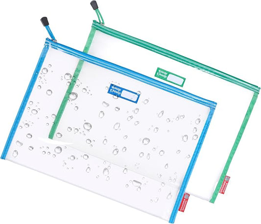 Rough Enough Plastic File Folder Clear Zipper Pouch Bags Document Holder Bag for Organizing A4 Paper Letter Office Teacher Art Supplies Storage
