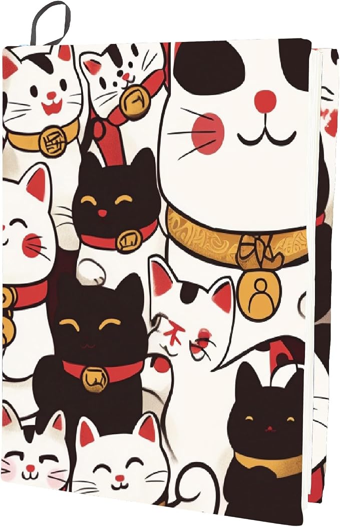CRASPIRE Elastic Book Protector Lucky Cat Design Washable Reusable Large Nylon Elastic Book Cover Sleeve Stretch Notebook Wraps for Hardcover Paperback Bible Textbook Gifts