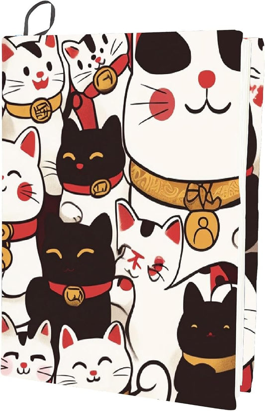 CRASPIRE Elastic Book Protector Lucky Cat Design Washable Reusable Large Nylon Elastic Book Cover Sleeve Stretch Notebook Wraps for Hardcover Paperback Bible Textbook Gifts