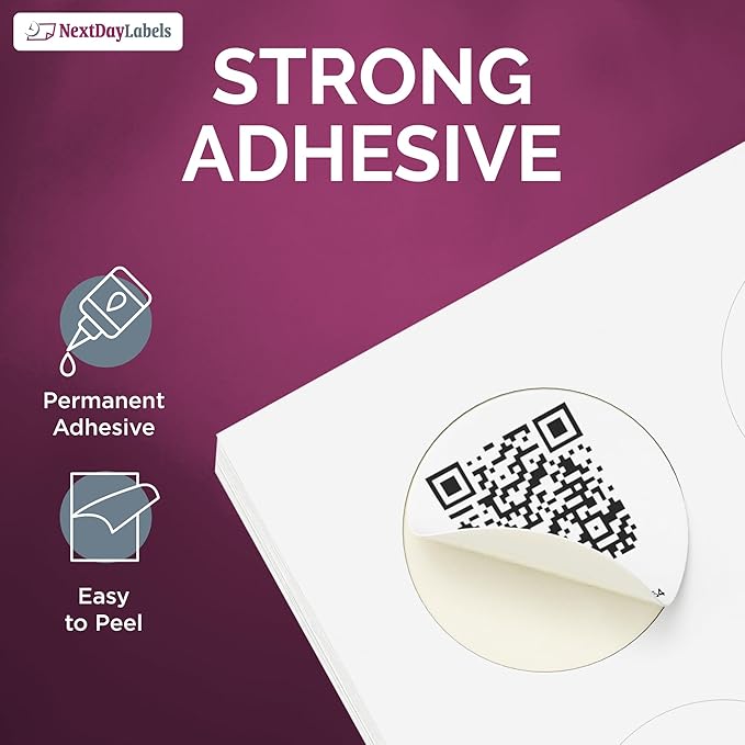 NextDayLabels 2 Inch Round Circle Stickers White for Bleeds Laser Inkjet - 12 Per Sheet Self-Adhesive Candle Jar Product Lids Made in USA - 6000 Labels