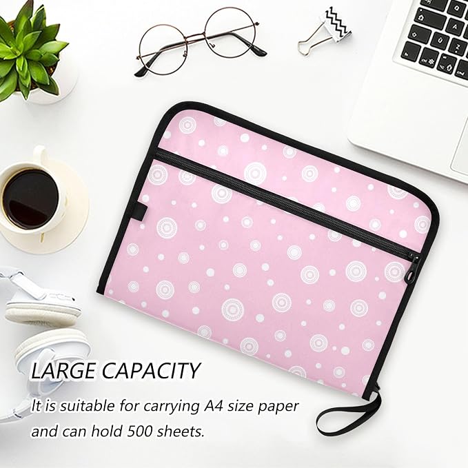 Abstract Round Pink File Folders,Plastic Folders with 13 Pockets,Expandable File Folder for Documents School Students Office,Aesthetic Folder with Labels A4 Letter Size