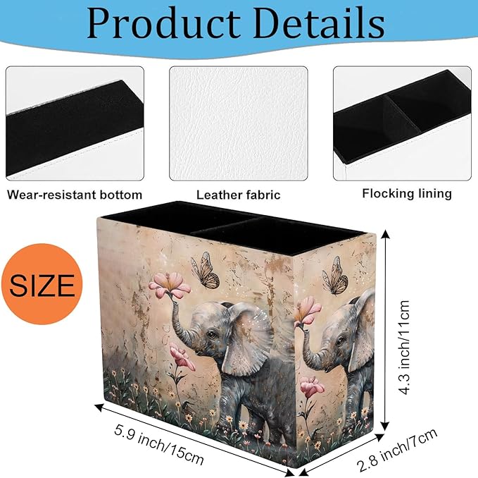 Pen Holder, Pencil Case, Makeup Brush Storage Box, Tableware Storage Box, Suitable for Office Or Home Item Organizing Stand - Cute Little Elephant Flower