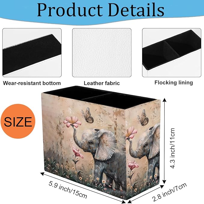 Pen Holder and Anti-Slip Mouse Pad Combination, Makeup Brush Storage Box, Tableware Storage Box, Suitable for Office and Home - Cute Little Elephant Flower