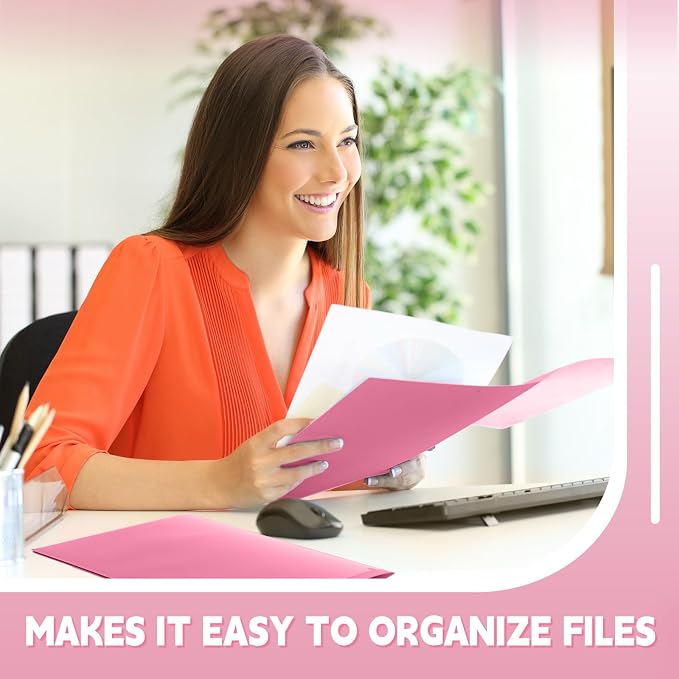 Henoyso 36 Pack Pink Plastic Folders with Clear Front Pockets Heavy Duty File Folders with 2 Pockets and Card Slot for Student Communication School Office Presentation Report